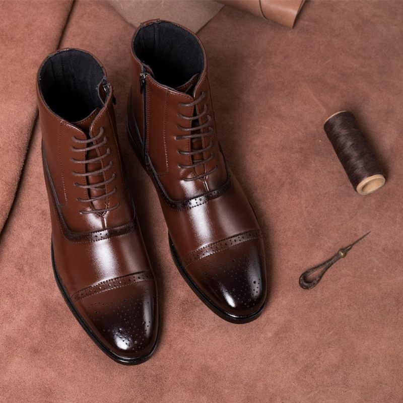 Botas Masculinas Exóticas Com Cordões E Altas Boi - Café