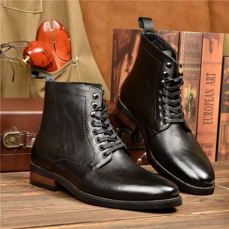 Botas Masculinas Exóticas Com Plataforma Cadarço - Preto