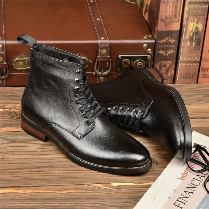 Botas Masculinas Exóticas Com Plataforma Cadarço - Preto