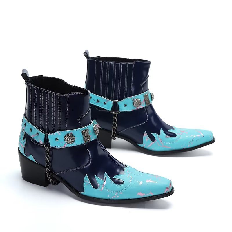 Botas Masculinas Exóticas Com Relevo Chique - Azul