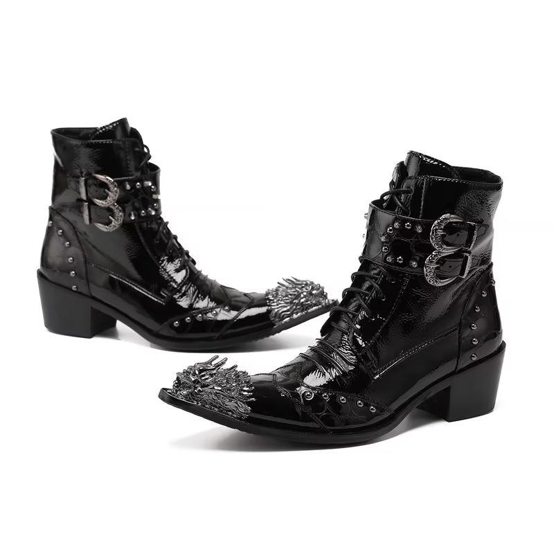 Botas Masculinas Exóticas Com Relevo Chique - Preto