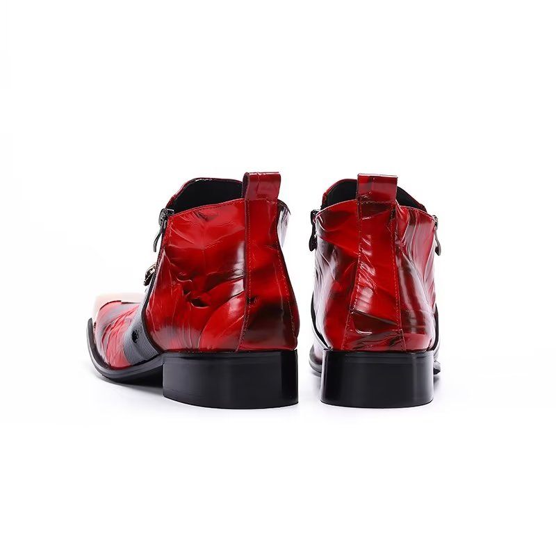 Botas Masculinas Exóticas Com Relevo No Tornozelo - Vermelho