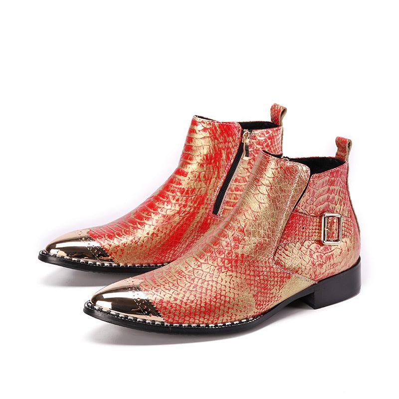 Botas Masculinas Formais Mocassins Bico Fino - Vermelho