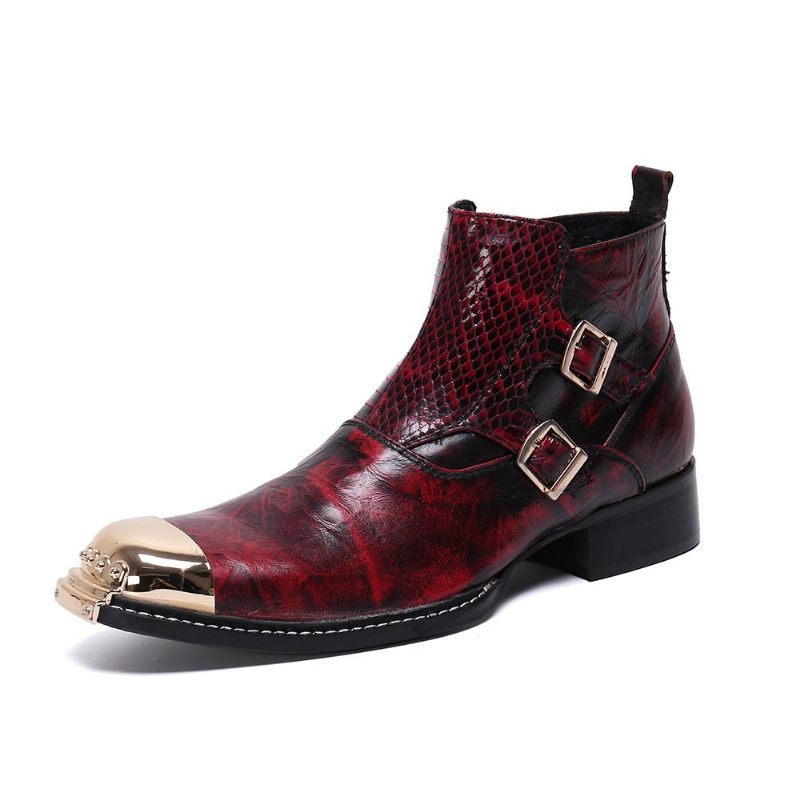 Botas Masculinas Glamourlux Pele Cobra Com Biqueira Metal Mocassins - Vermelho