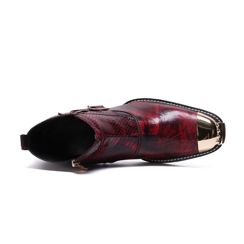 Botas Masculinas Glamourlux Pele Cobra Com Biqueira Metal Mocassins - Vermelho