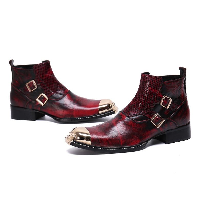 Botas Masculinas Glamourlux Pele Cobra Com Biqueira Metal Mocassins - Vermelho