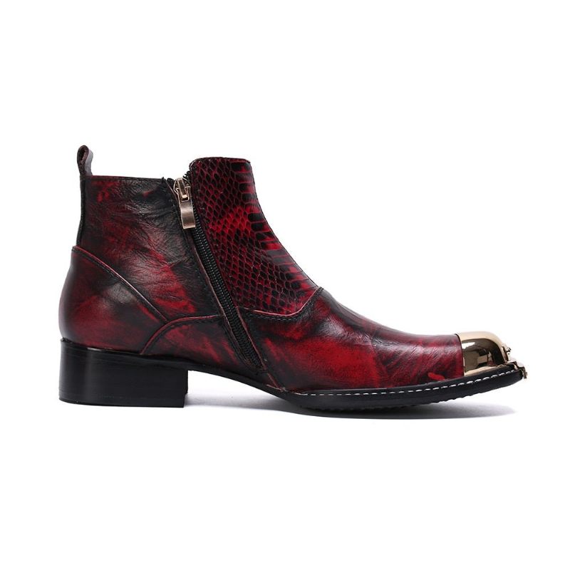 Botas Masculinas Glamourlux Pele Cobra Com Biqueira Metal Mocassins - Vermelho