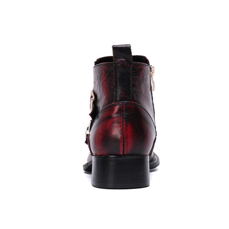 Botas Masculinas Glamourlux Pele Cobra Com Biqueira Metal Mocassins - Vermelho