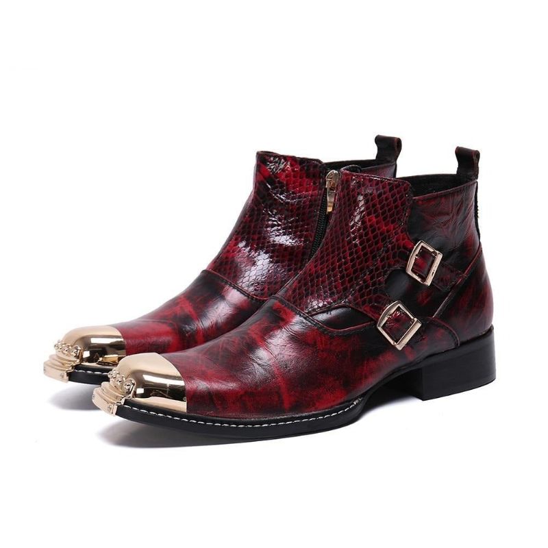 Botas Masculinas Glamourlux Pele Cobra Com Biqueira Metal Mocassins - Vermelho