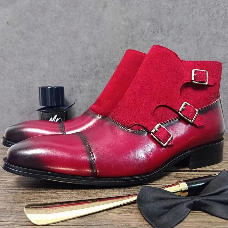 Botas Masculinas Lazer Chique Couro Botins - Vermelho