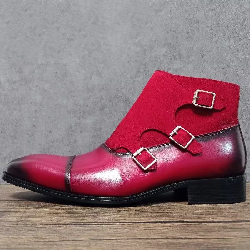 Botas Masculinas Lazer Chique Couro Botins - Vermelho