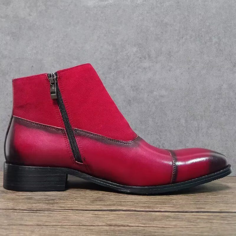 Botas Masculinas Lazer Chique Couro Botins - Vermelho