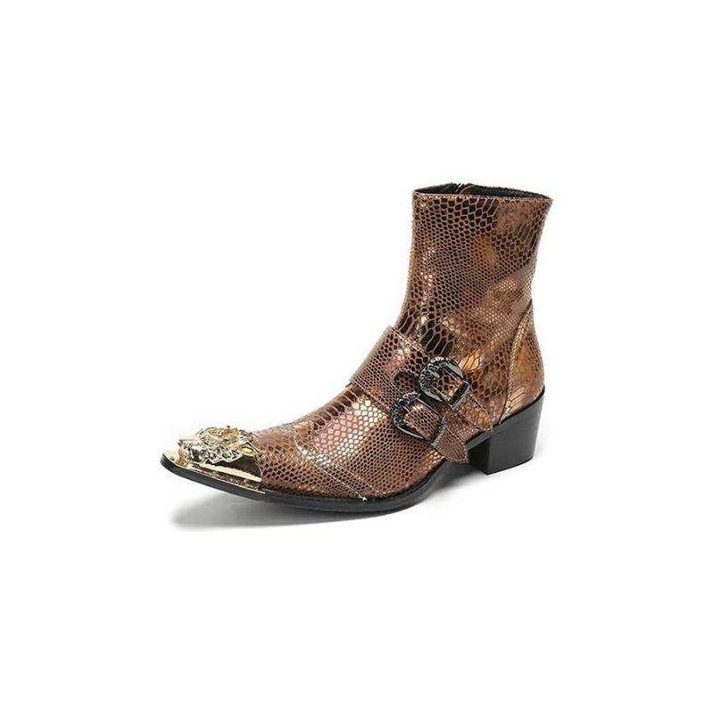 Botas Masculinas Lux Croc Padrão Sociais Couro - Ouro