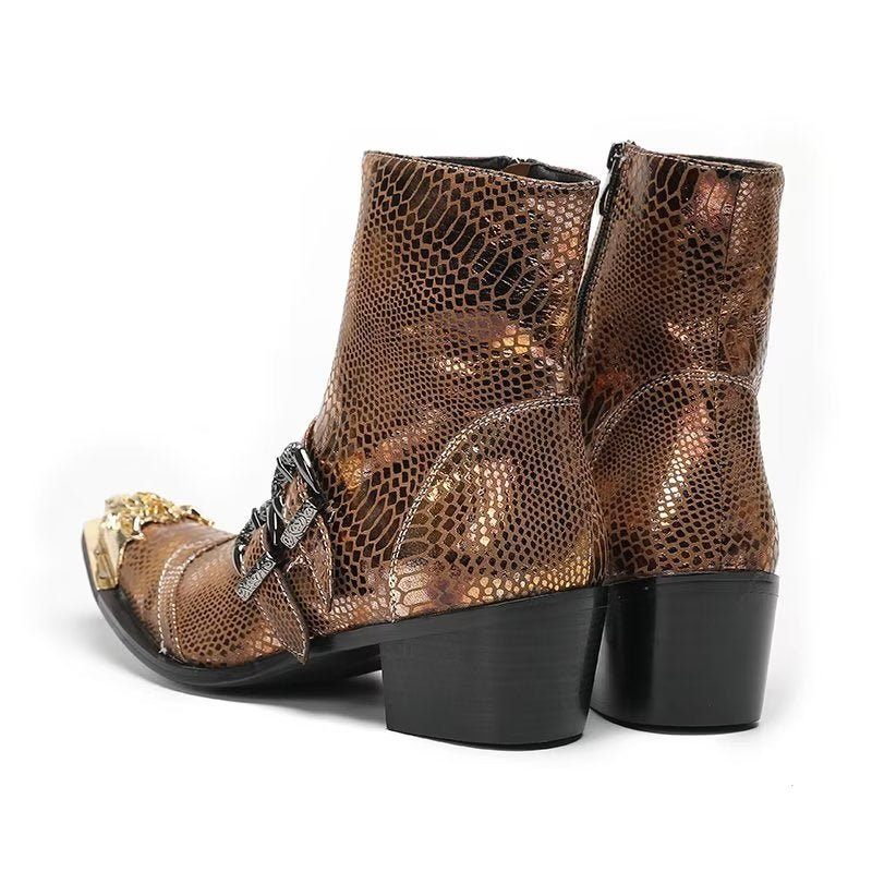 Botas Masculinas Lux Croc Padrão Sociais Couro - Ouro