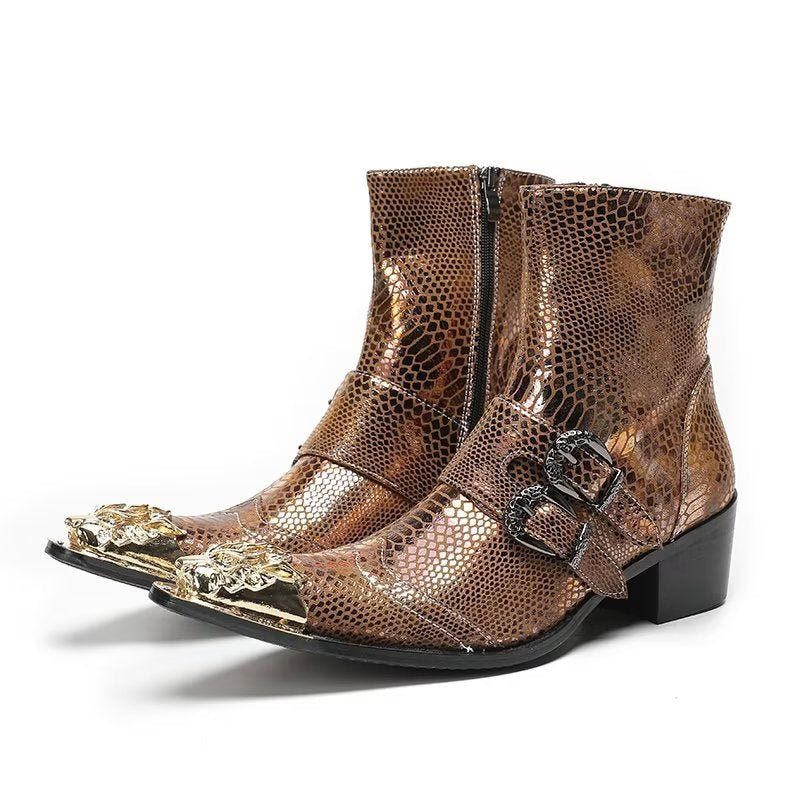 Botas Masculinas Lux Croc Padrão Sociais Couro - Ouro