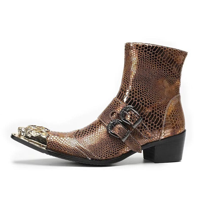 Botas Masculinas Lux Croc Padrão Sociais Couro - Ouro