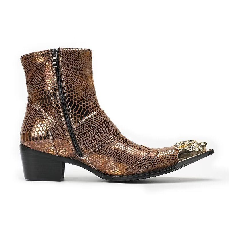 Botas Masculinas Lux Croc Padrão Sociais Couro - Ouro