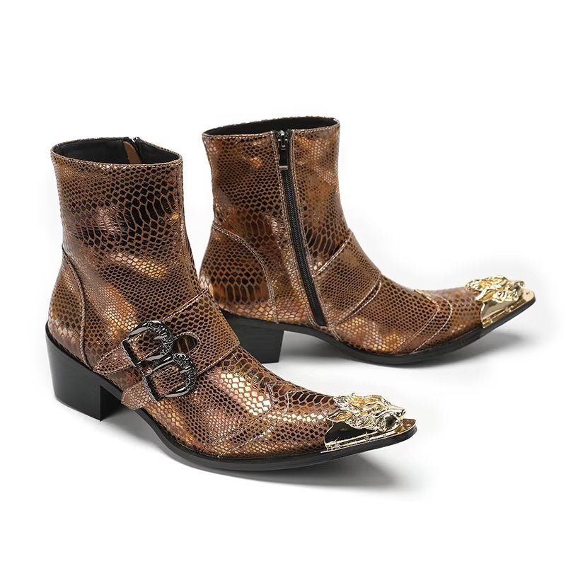 Botas Masculinas Lux Croc Padrão Sociais Couro - Ouro