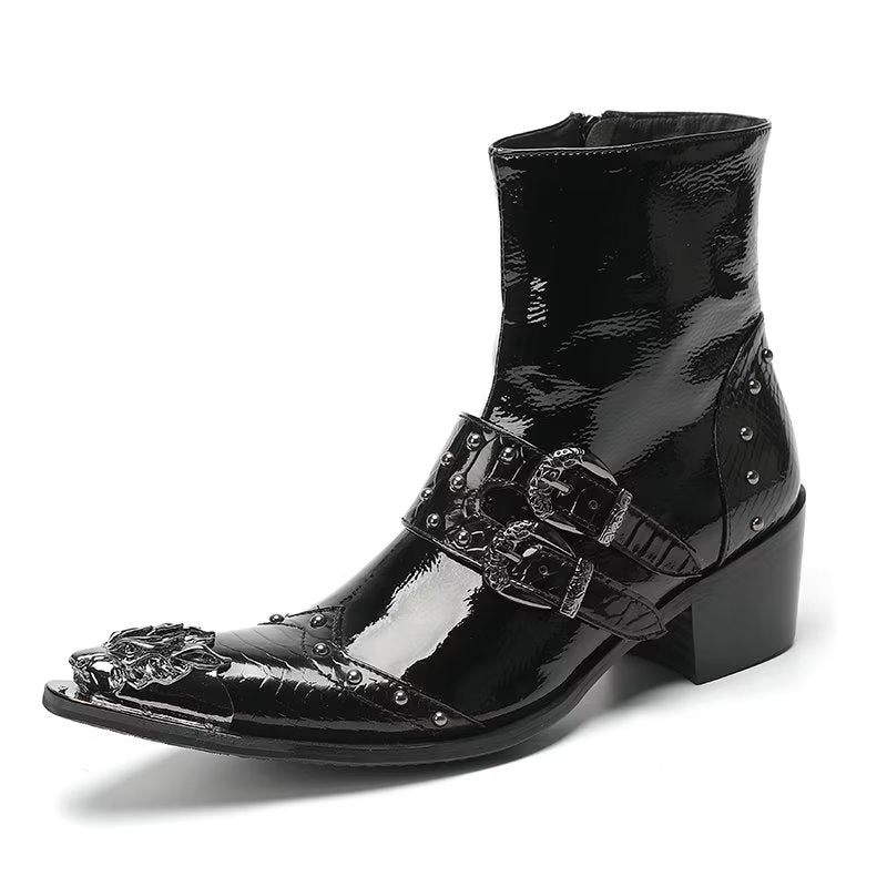 Botas Masculinas Lux Croc Padrão Sociais Couro - Preto