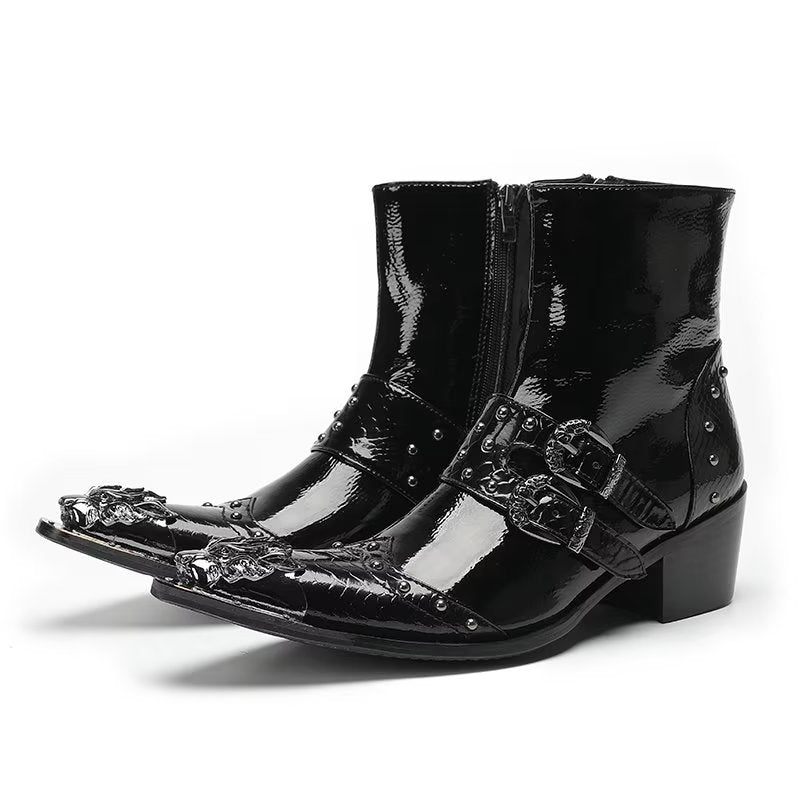 Botas Masculinas Lux Croc Padrão Sociais Couro - Preto