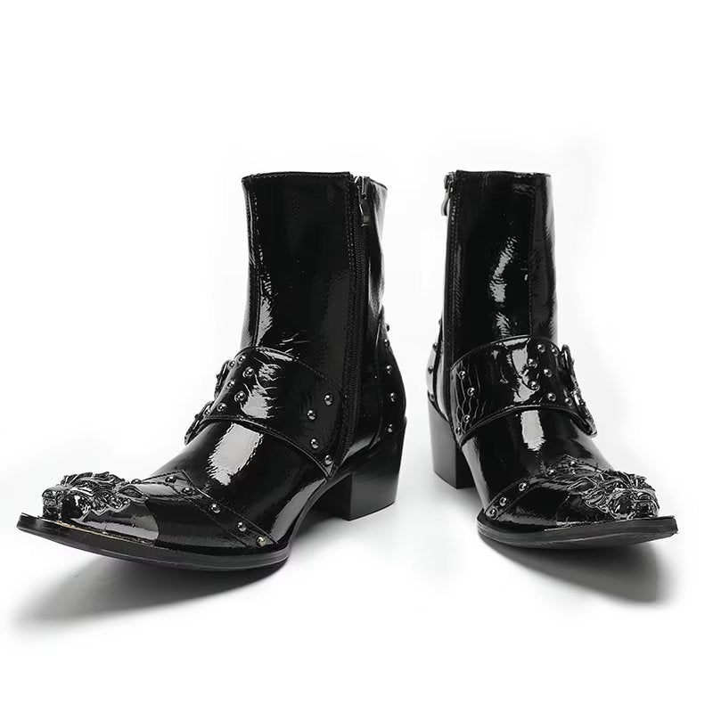 Botas Masculinas Lux Croc Padrão Sociais Couro - Preto