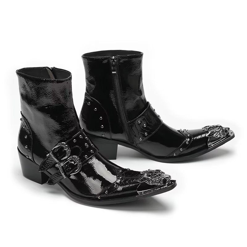 Botas Masculinas Lux Croc Padrão Sociais Couro - Preto