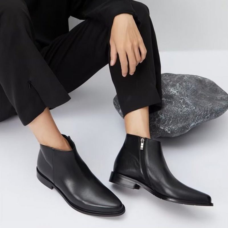 Botas Masculinas Luxo Chique Com Zíper Couro - Preto