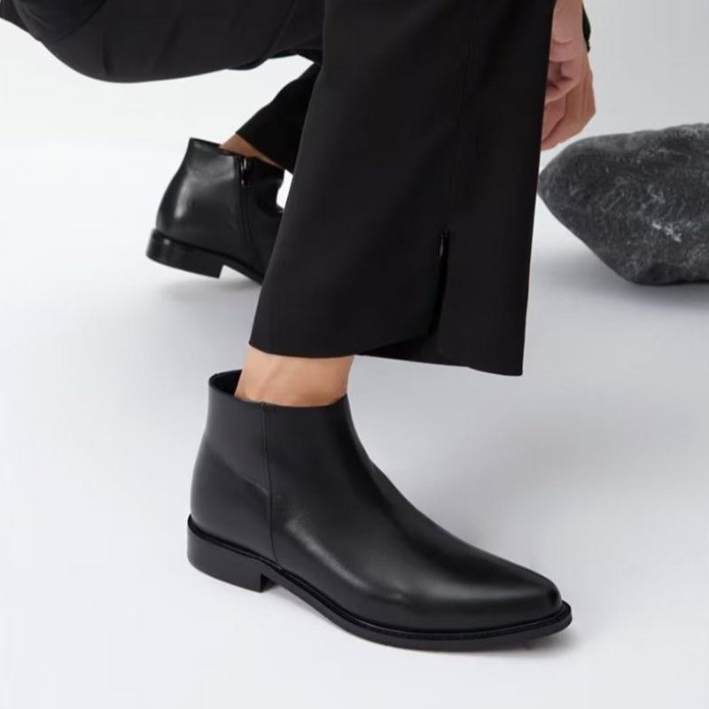 Botas Masculinas Luxo Chique Com Zíper Couro - Preto