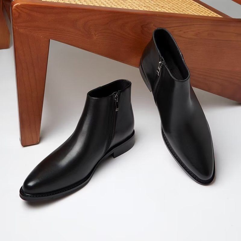 Botas Masculinas Luxo Chique Com Zíper Couro - Preto