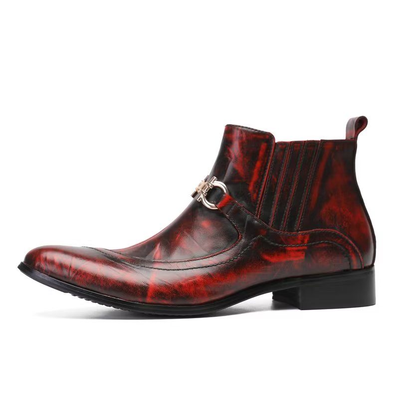 Botas Masculinas Luxo Com Detalhes Em Corrente Couro - Vermelho