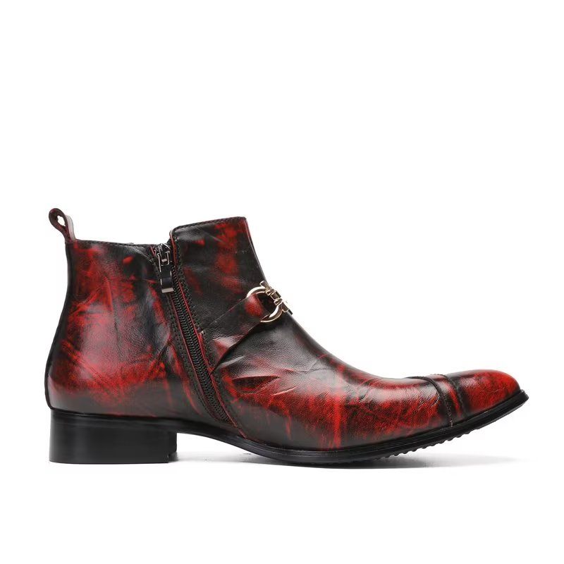 Botas Masculinas Luxo Com Detalhes Em Corrente Couro - Vermelho