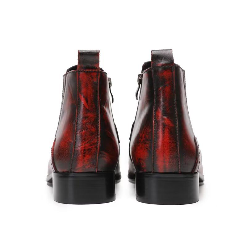 Botas Masculinas Luxo Com Detalhes Em Corrente Couro - Vermelho