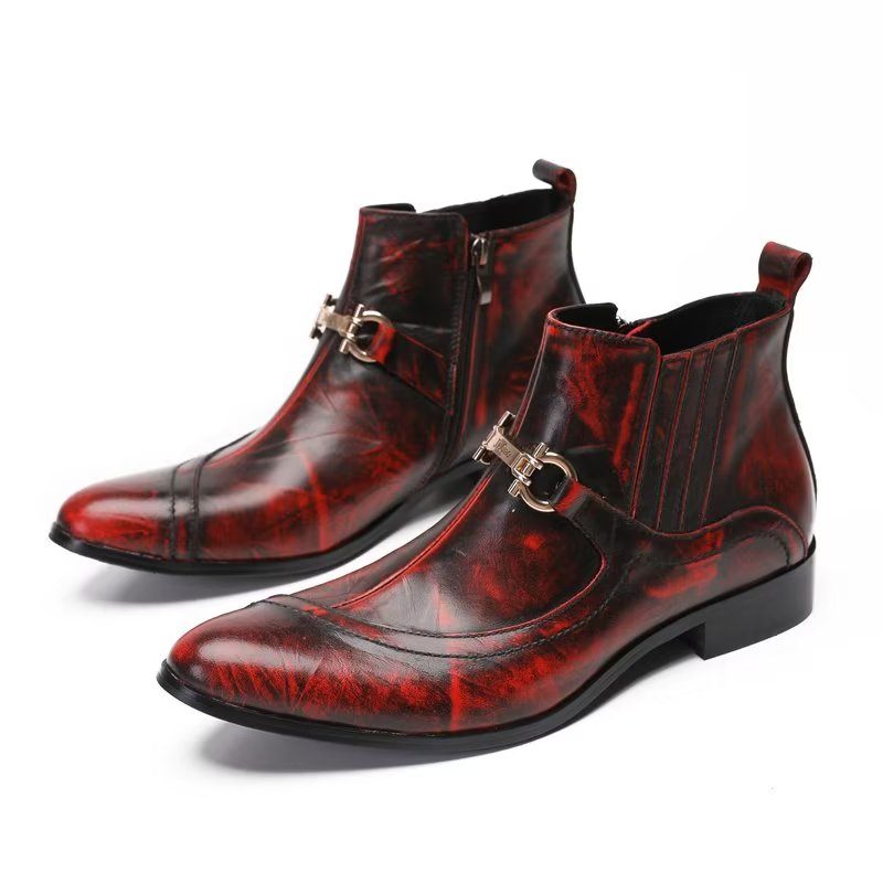 Botas Masculinas Luxo Com Detalhes Em Corrente Couro - Vermelho