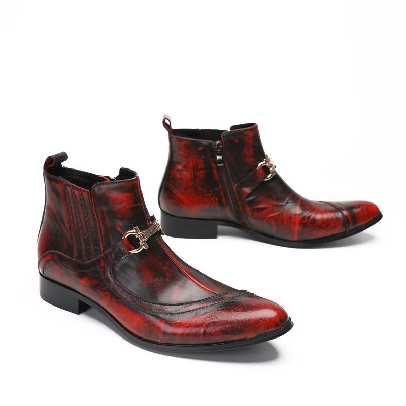 Botas Masculinas Luxo Com Detalhes Em Corrente Couro - Vermelho