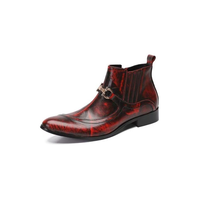 Botas Masculinas Luxo Com Detalhes Em Corrente Couro - Vermelho