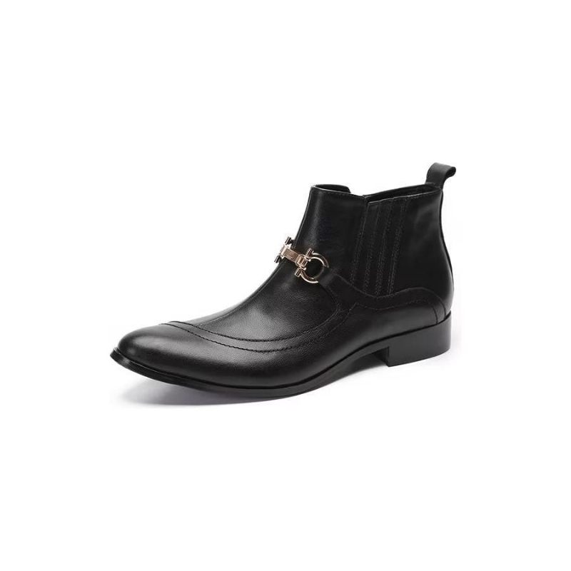 Botas Masculinas Luxo Com Detalhes Em Corrente Couro - Preto