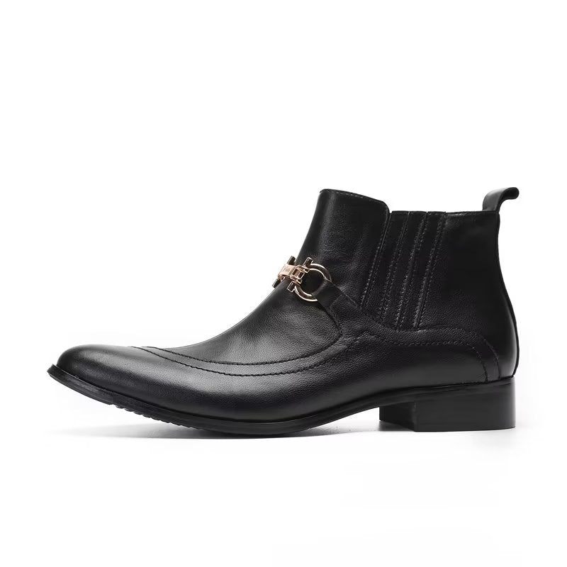 Botas Masculinas Luxo Com Detalhes Em Corrente Couro - Preto