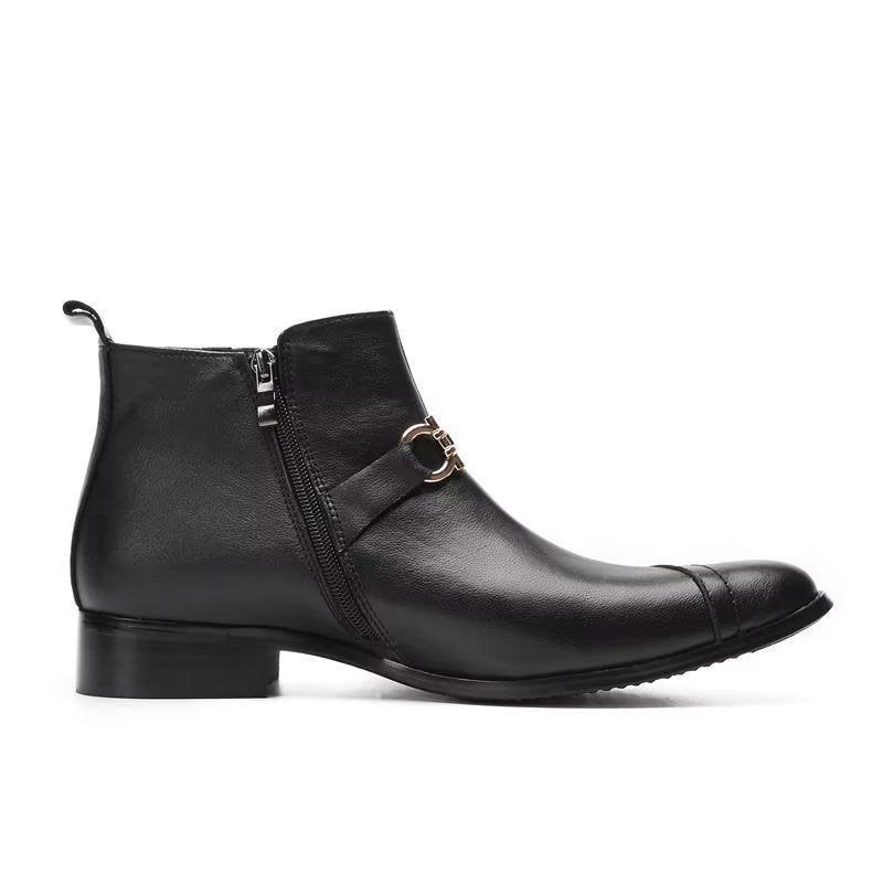 Botas Masculinas Luxo Com Detalhes Em Corrente Couro - Preto