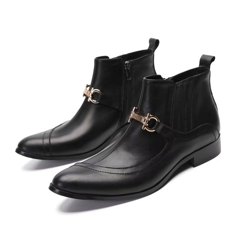 Botas Masculinas Luxo Com Detalhes Em Corrente Couro - Preto