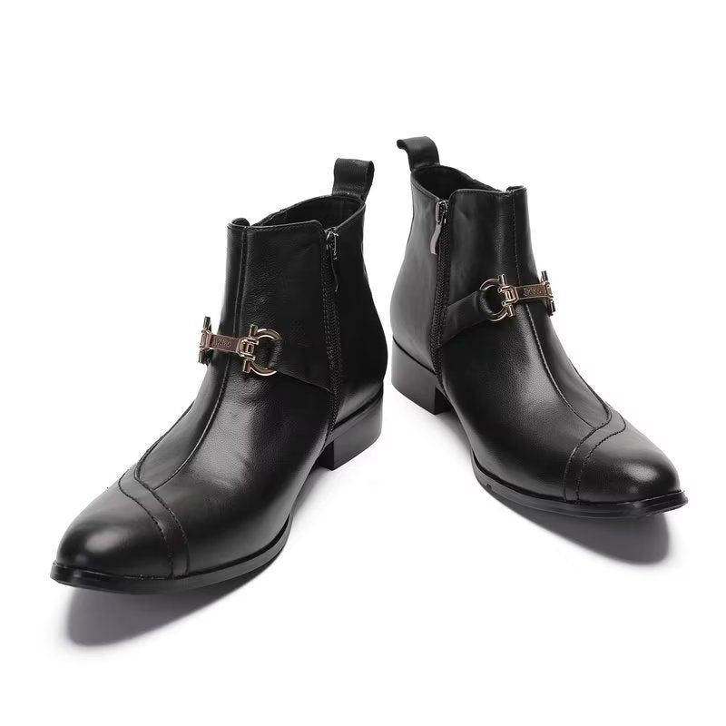 Botas Masculinas Luxo Com Detalhes Em Corrente Couro - Preto