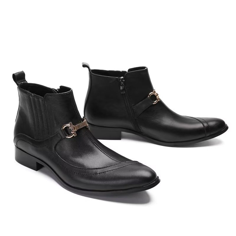 Botas Masculinas Luxo Com Detalhes Em Corrente Couro - Preto