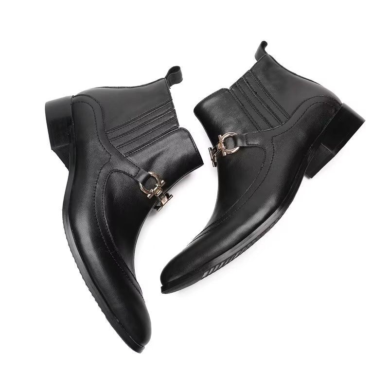 Botas Masculinas Luxo Com Detalhes Em Corrente Couro - Preto