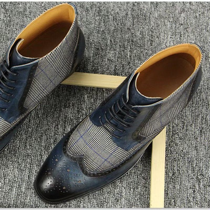 Botas Masculinas Luxo Com Estampa Couro E Zíper - Azul