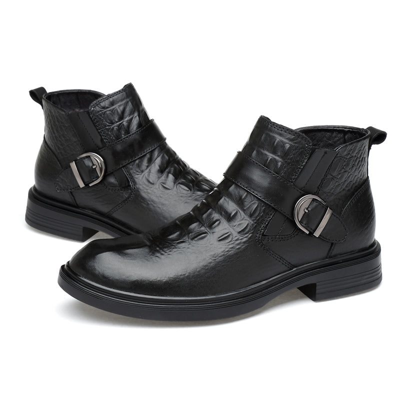 Botas Masculinas Luxo Com Fivela Crocfur - Pele Preta