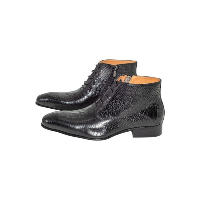 Botas Masculinas Luxo Com Padrão Crocodilo Chique Couro