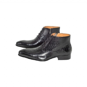 Botas Masculinas Luxo Com Padrão Crocodilo Chique Couro