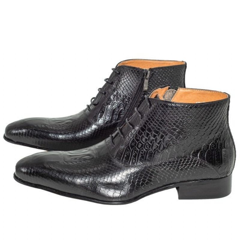 Botas Masculinas Luxo Com Padrão Crocodilo Chique Couro - Preto