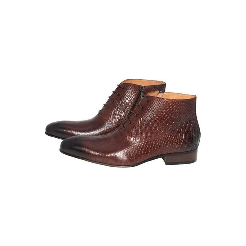 Botas Masculinas Luxo Com Padrão Crocodilo Chique Couro - Café