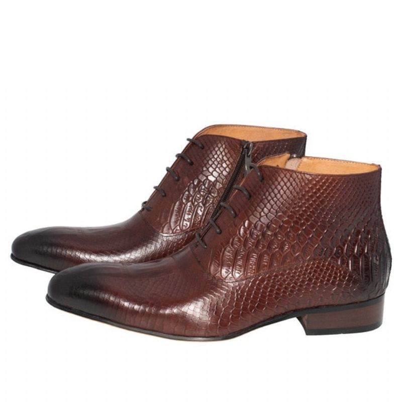 Botas Masculinas Luxo Com Padrão Crocodilo Chique Couro - Café