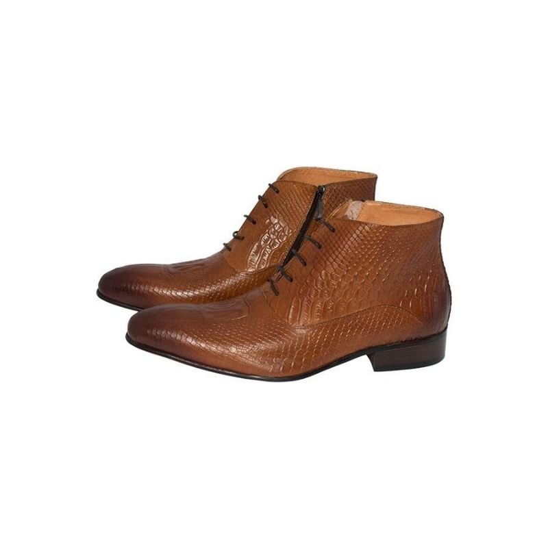 Botas Masculinas Luxo Com Padrão Crocodilo Chique Couro - Marrom